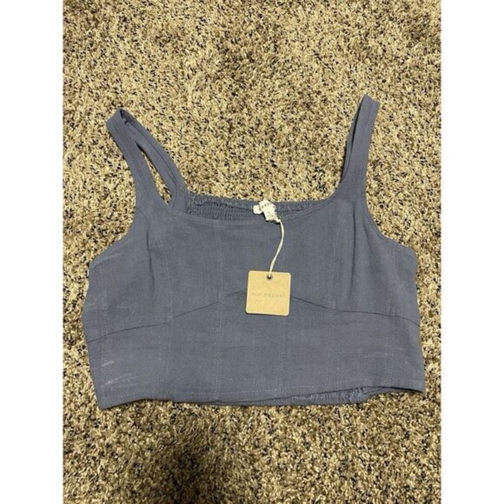 Blu Pepper Crop Top Linen Light Blue Women's Size Large Stretchy‎ Back